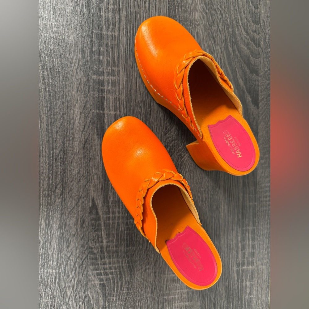 Swedish Hasbeens Orange Platform Clogs - Picture 2 of 7